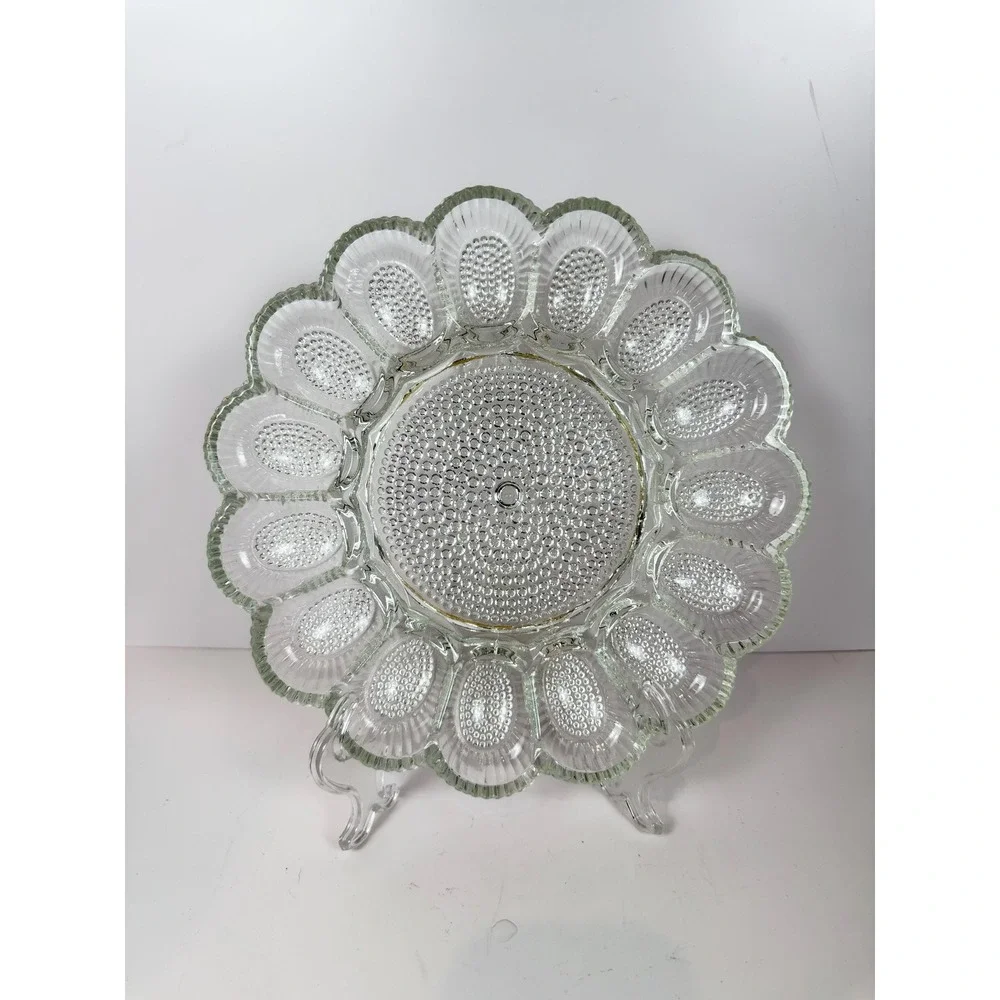 Vintage Indiana Glass Deviled Egg Plate Clear Hobnail Thousand Eyes 15 Egg 11
